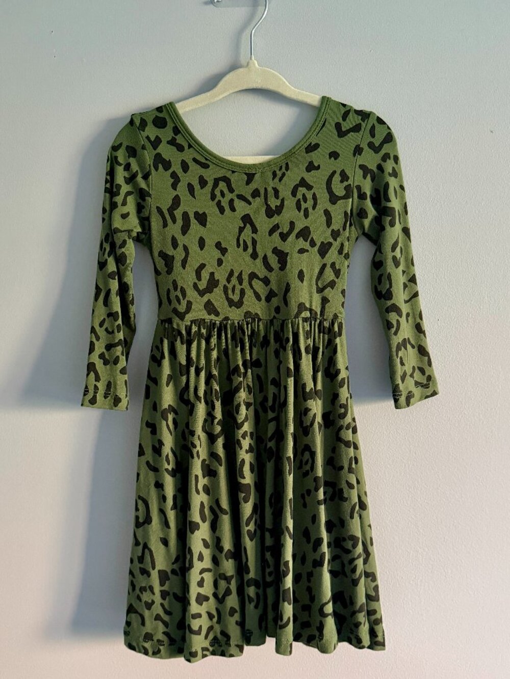 Kyte Baby Bamboo Long Sleeve Twirl Dress Green Leopard 18-24M